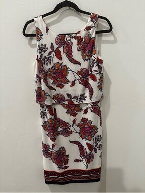 Vince Camuto White Midi Dress with Pink & Orange Floral Print